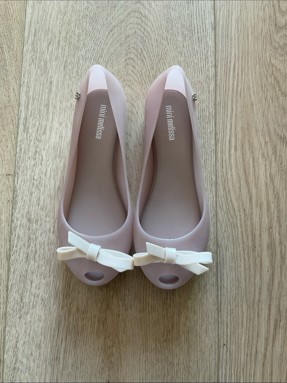 Mini Melissa Tan Sparkle Bow Peep-Toe Flats